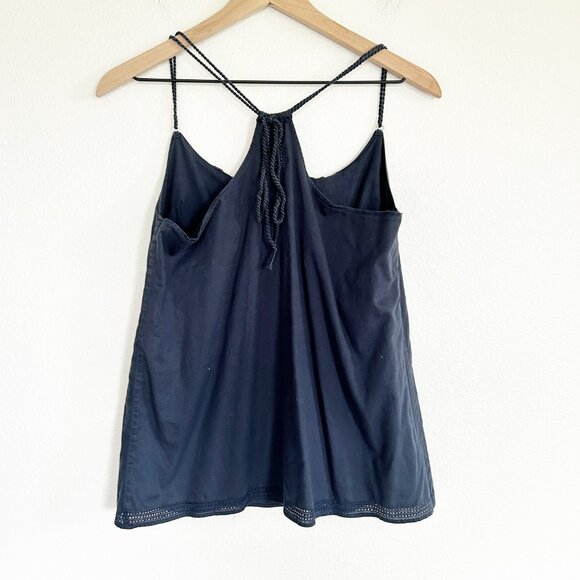 Ruehl Tank Top M Blue Spaghetti Strap Halter Crochet Trim Braided Straps - Picture 5 of 10